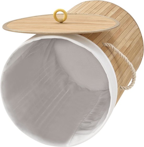 Bamboe Wasmand Curly - 55 Liter - Natuurkleur - Incl. Waszak & Deksel