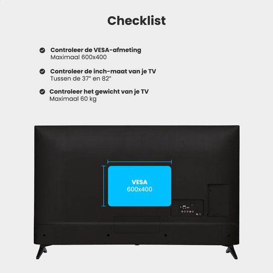 Auronic TV Beugel - TV Muurbeugel - Kantelbaar - 37 tot 82 inch - Tot 60 kg - Zwart