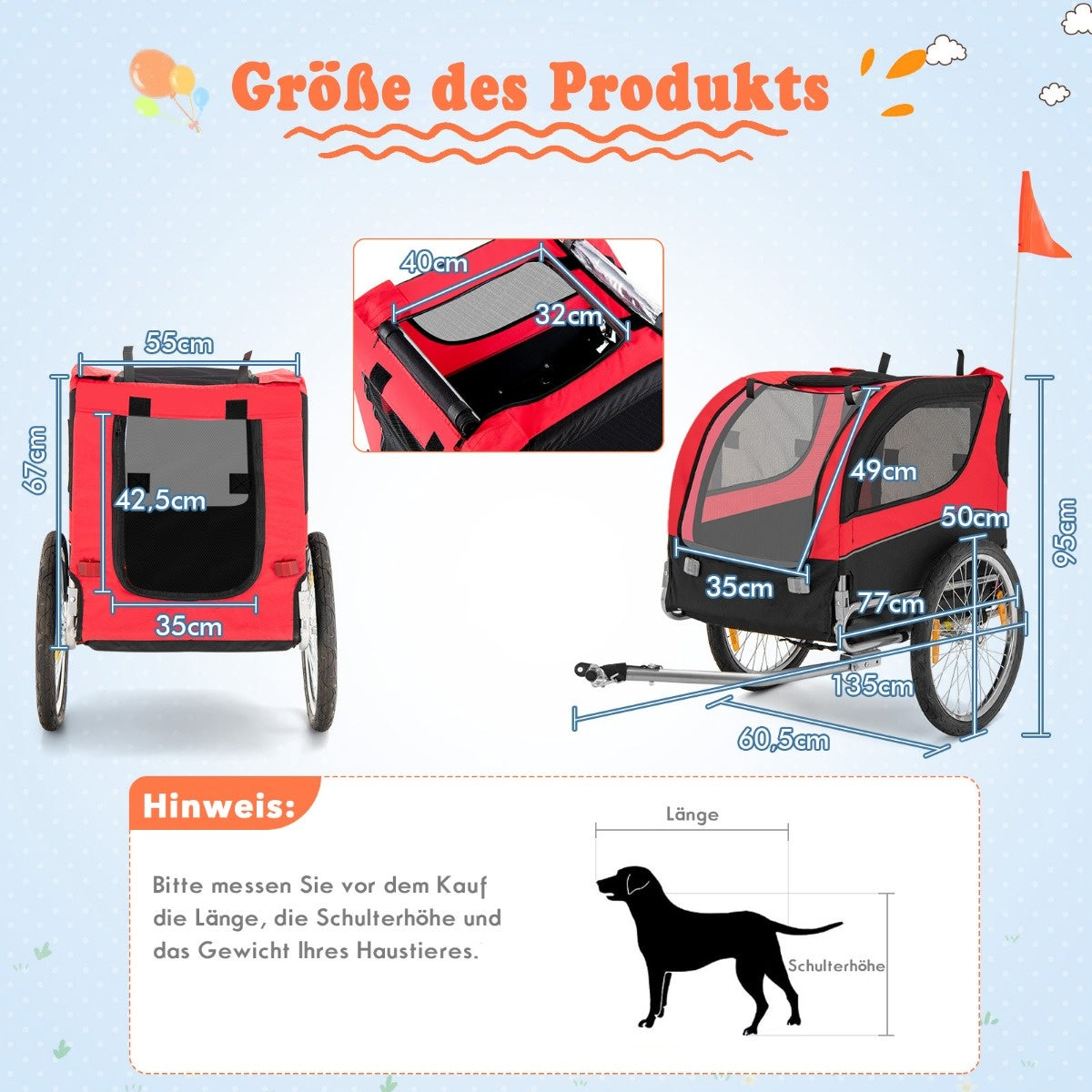 Coast Dog Trailers voor fietsen PET -trailer voor fiets 40 kg veerkrachtig rood rood