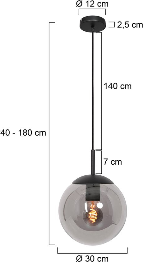 Steinhauer - hanglamp - Bollique - zwart - glas metaal - Ø 30cm - E27 - 3498ZW