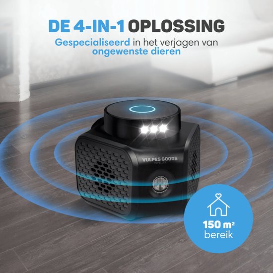 Vulpes Goods® Verjager - Muizenverjager - Ultrasone Verjager - Ongedierte Verjager Voor Binnen - Rattenverjager - Muizen Bestrijding - 360 graden & 4 modi - Pest Repeller - PRO Zwart