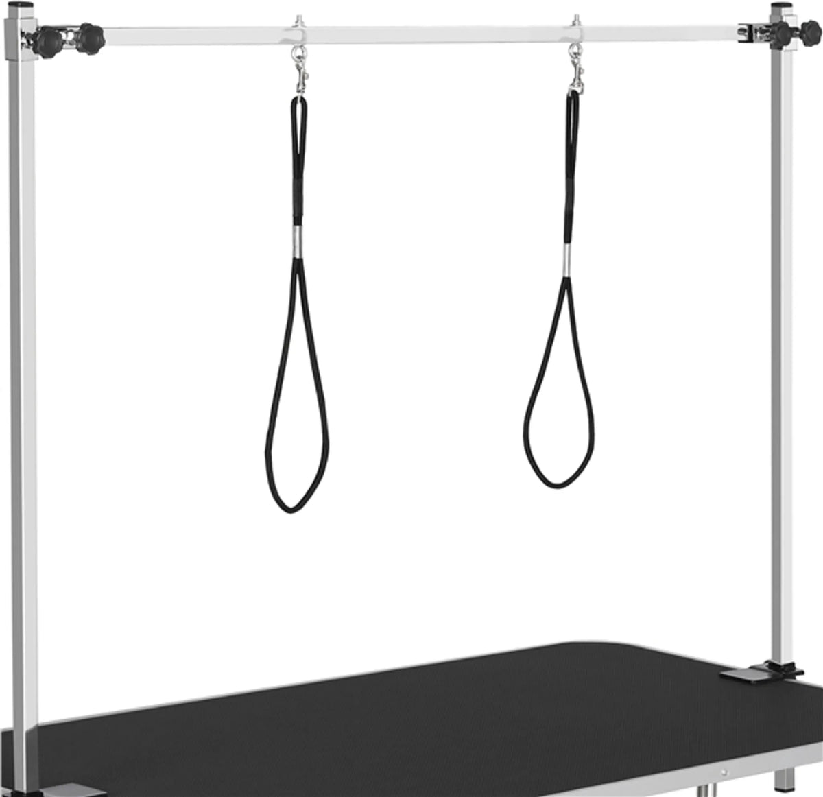 Yaheetech Trimtafel Met Dubbele Trimarmen – Voorzien Van Antislip Tafelblad En Opvouwbaar Frame En Gaasoppervlak Mandje – Voor Grote Honden En Katten – Zwart Metaal Kunstleer En Mdf – 118 x 60,9 x 177 cm