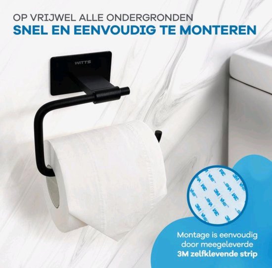 WITTS WC Rolhouder - Zelfklevend / Zonder Boren - Toiletrolhouder - Zwart