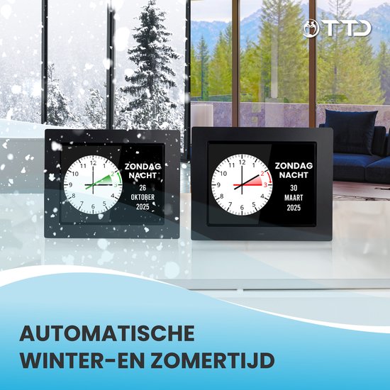 TTD® Dementieklok XL 8 Inch – Klok met Dag & Datum – Analoge & Digitale Weergaves – Handleiding in Groot Lettertype – Wekker – Kalenderklok voor Ouderen en Slechtzienden - Alzheimerklok - Seniorenklok
