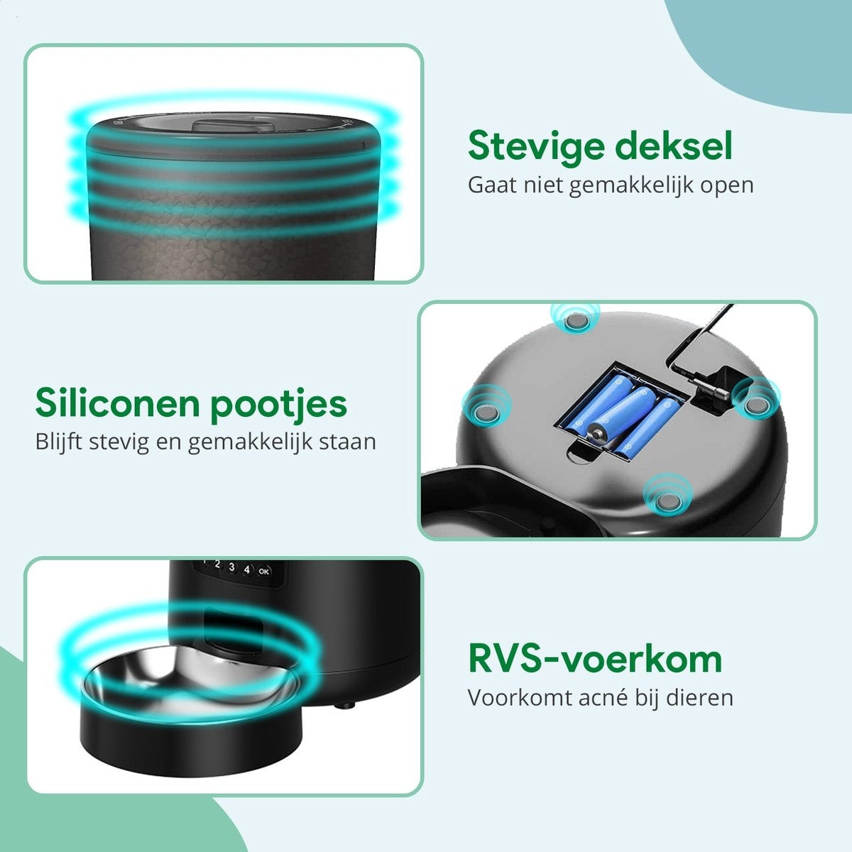 Automatische voerbak kat en hond 4L - Voerautomaat kat - Zwart - Inclusief Nederlandse Handleiding