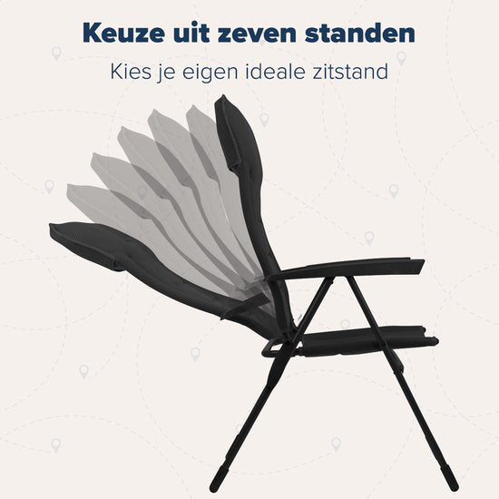 TRVLMORE Campingstoel - 7 standen - Comfortabele Kampeerstoel - 120 kg draagvermogen - Ligstand - Inklapbare stoel - Klapstoel - Zwart