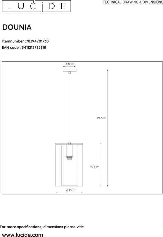 Lucide DOUNIA Hanglamp - Ø 25 cm - E27 - Zwart