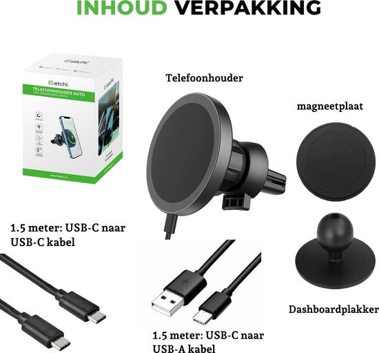 iSetchi Telefoonhouder - Qi Draadloze Oplader - 15 Watt Snellader - Ventilatierooster