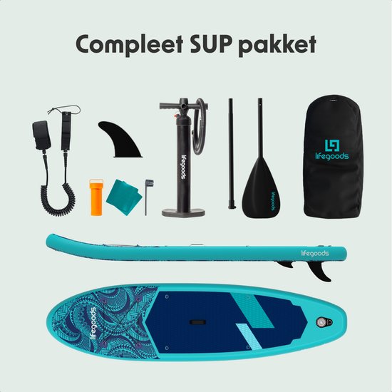LifeGoods SUP Board Allround Compact - 100 KG Draagkracht - 300 x 76 cm - Opblaasbaar - Compleet SUP pakket - Blauw
