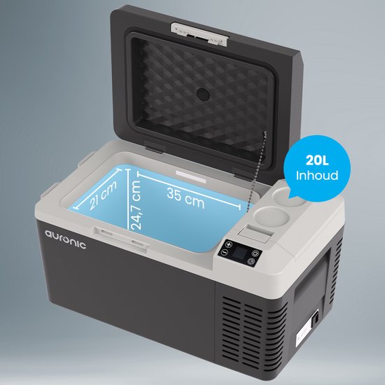 Auronic Elektrische Koelbox - Frigobox - Compressor - 12V 230 Volt - Auto - 20L - Zwart/Grijs