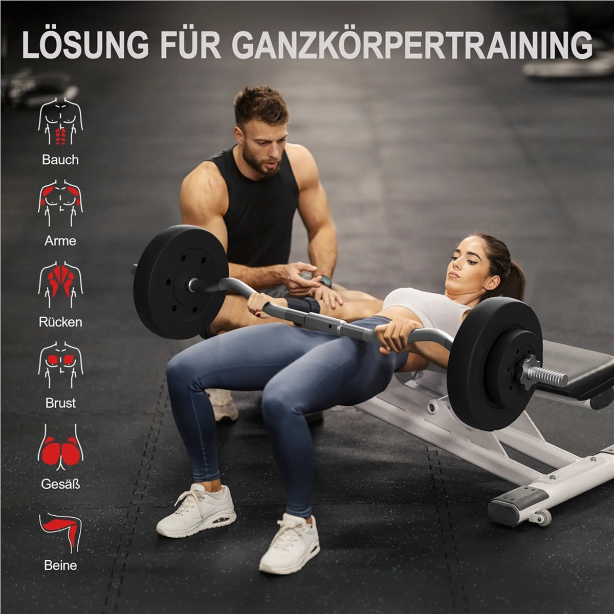 Yaheetech EZ-curl Halterset 20 kg – Voorzien Van Verchroomde Curlstang En 6 Beton-gewichtsschijven En Stersluitingen – Voor Krachttraining En Spieropbouw – Zwart Metaal Kunststof En Beton – 120 x 26 x 26 cm