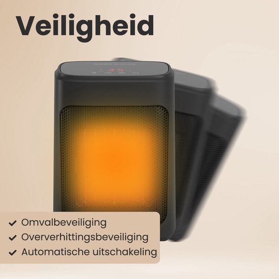 Auronic Ventilatorkachel Digitaal - Keramische Kachel - Draagbaar - 2000W Heater - Zwart