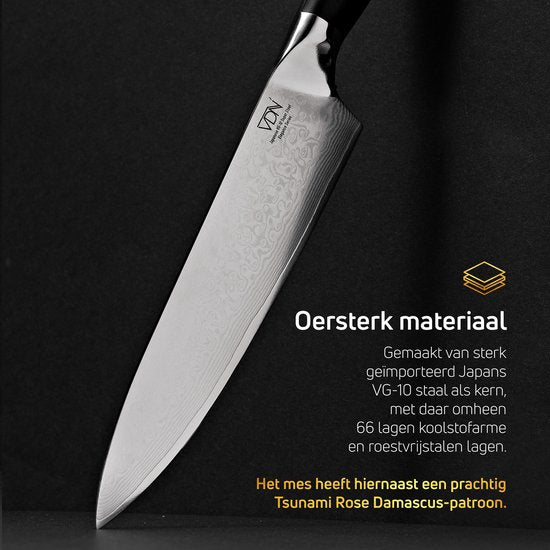 VDN Koksmes damaststaal - Elegance serie - VG-10 Japans damascus - 67 lagen staal