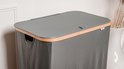 Dymac Wasmand 145 Liter | 3 Compartimenten | Bamboe Wassorteerder | Met 3 uitneembare waszakken | Wasmand 3 vakken | Wasmand met deksel | Grijs