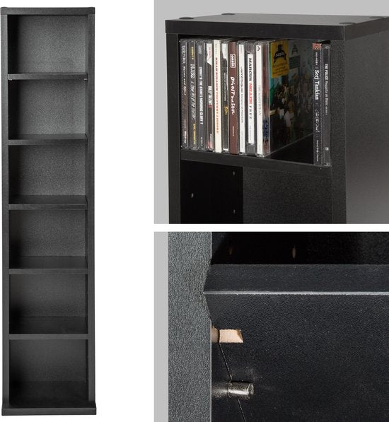 tectake® - CD-rek dvd rek - cd-rek - staand - zwart - 90x21x16 cm - 401701
