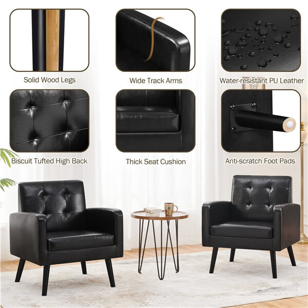 Yaheetech Fauteuil van Kunstleer met Houten Poten - Loungestoel - 72 x 73 x 83 cm - Zwart