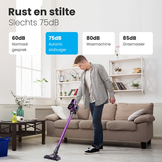 Auronic Steelstofzuiger Draadloos - Zonder Zak - Op Accu - 4-in-1 - 160W - Stofzuiger - Paars/Grijs