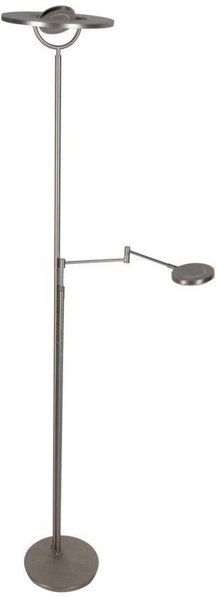 Staalkleurige vloerlamp 4386ST - Soleil 2 met draaibare en kantelbare arm, 185 cm hoog, modern staal, 6500 lumen, Steinhauer Exclusive