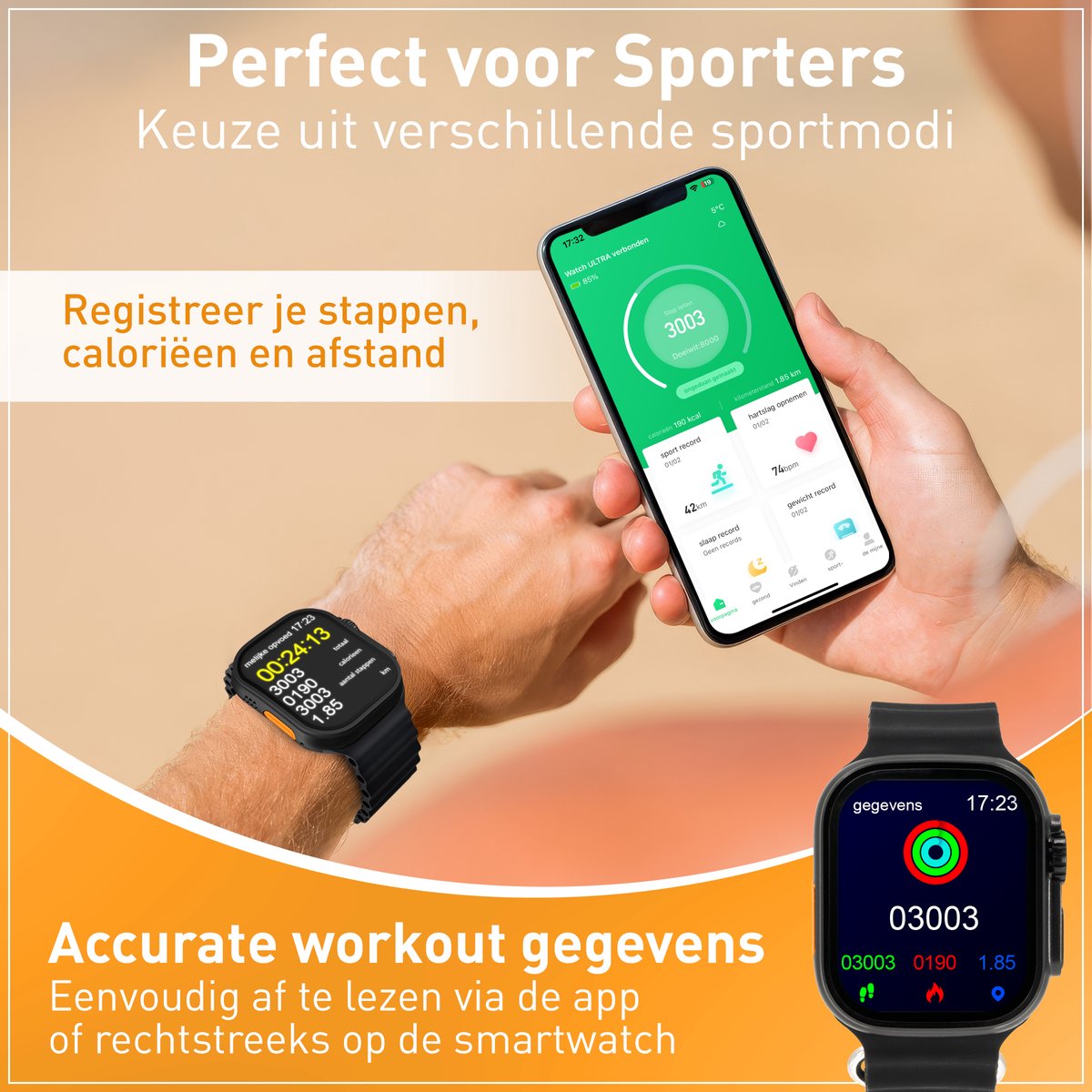 Techancy Smartwatch - Bluetooth - Lange Batterijduur - Slaaptracker - Heren & Dames - Zwart