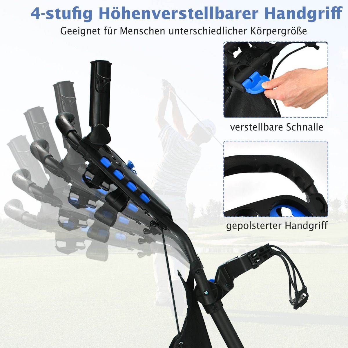 Coast Golftrolley - 4 wielen - opvouwbaar - aluminium - blauw
