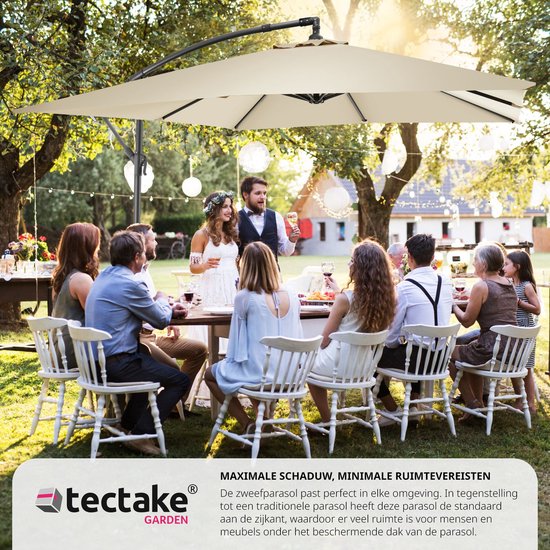 tectake - Rechthoekige parasol met beschermhoes en zwengel - Zweefparasol - Waterafstotend - Zonwering voor terrassen, tuinen en patio's - Balkonparasol groot - Marktparasol - Ø 250 cm - Beige