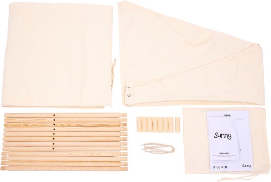Sunny Vera Tipi Tent Crème voor kinderen – Wigwam Speeltent met raam van katoen – Tipi tent kinderen met Vloermat – 110x110x160cm – Stokken van hout