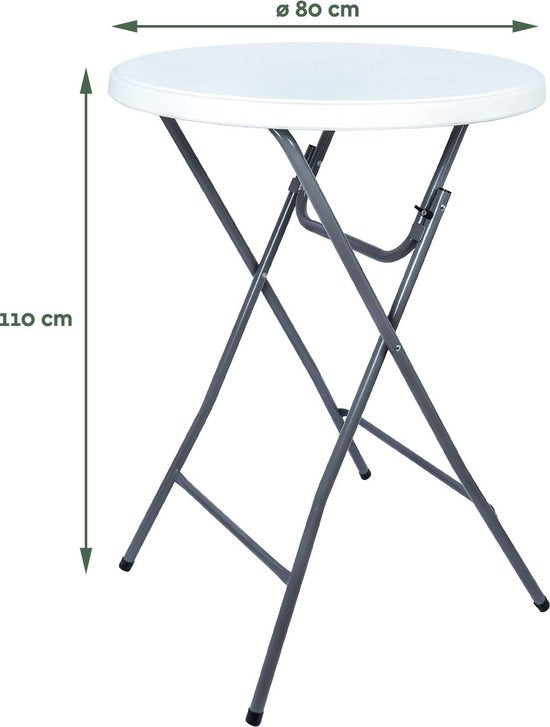 BRASQ Statafel Wit/Grijs ø80 x 110 cm - Bartafel - Vouwtafel - Inklapbaar van kunststof en metaal voor binnen en buiten