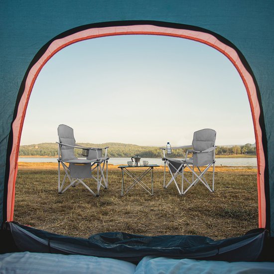 TRVLMORE Campingstoelen - Opvouwbaar - 2 Stuks - Vouwstoelen - 150 kg draagvermogen - Drankhouder - Koelvak - Zijvak - Grijs