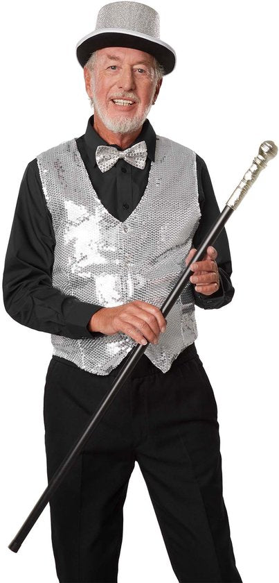 dressforfun - pailletten-vlinderdas - zilver - Verkleedkleding carnaval - Halloween -Verkleden - Feestkleding - Carnavalskleding - Feest - Partykleding