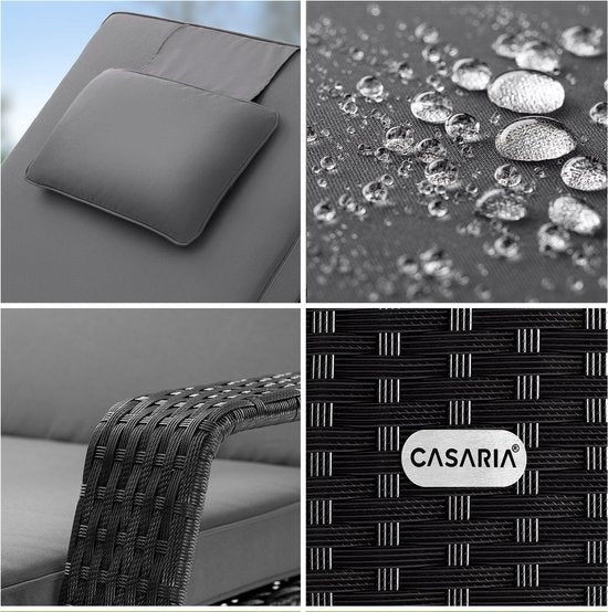 Casaria Polyrattan Ligstoel – Incl. Kussen 160 Kg - Zwart Antraciet