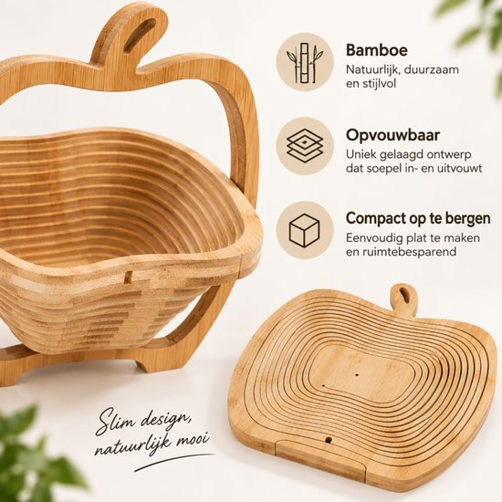 Ceruzo Fruitmand Opvouwbaar - Bamboe - 27x22x30 cm - 2-in-1 - Fruitmand Onderzetter