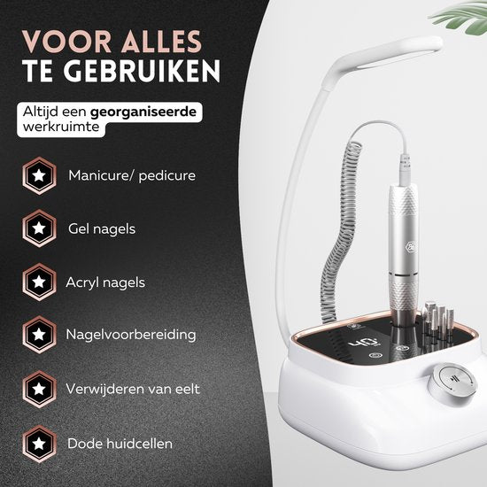 Beeperfect® Elektrische Nagelvijl Desktop Edition - Nagelfrees - Manicure en Pedicure set - 40.000RPM - Draadloos & Oplaadbaar - 11 Bitjes 3 Accessoires & 56 Schuurrolletjes - Rose Goud
