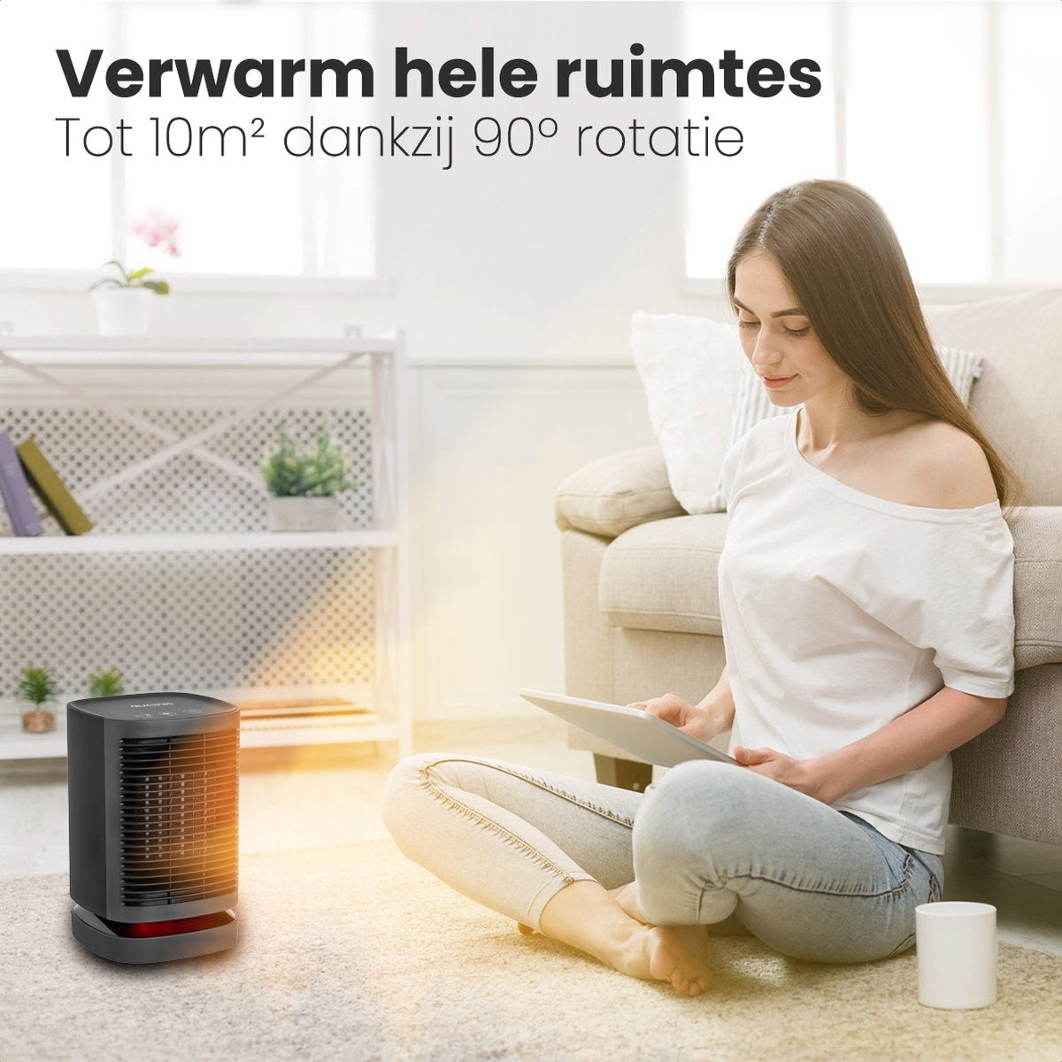 Auronic Elektrische Kachel - Ventilatorkachel - 3 Standen - 950W Heater - Keramische Kachel met LED Indicatie - Roterend - Zwart
