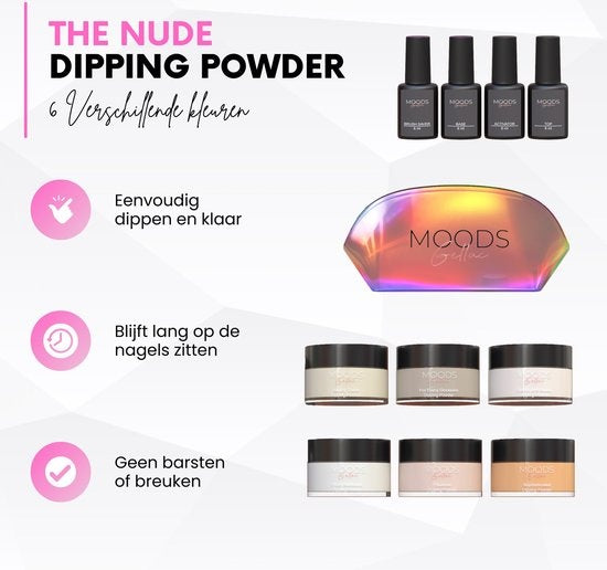 Moods Gellac - Dipping Powder Starters Kit - The Nude - 6 Kleuren - Acryl Nagels Starterspakket - Dip Nagels