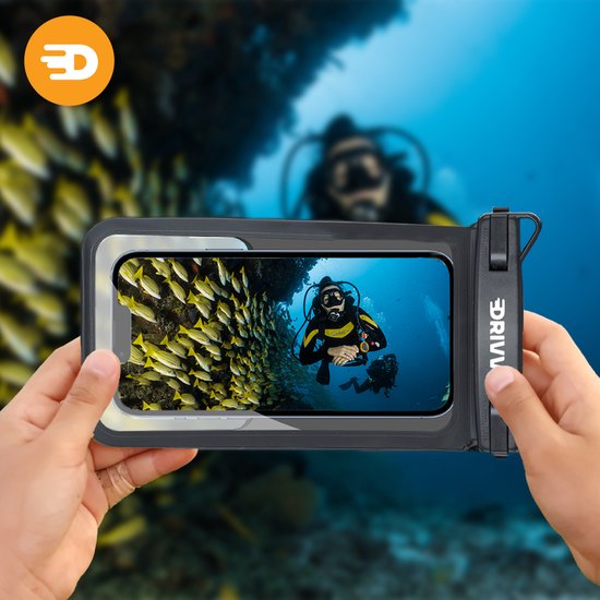 Drivv. Waterdicht Telefoonhoesje 2 in 1 met Koord - Universeel tot 6.7 inch – Onderwater hoesje telefoon - Zwart