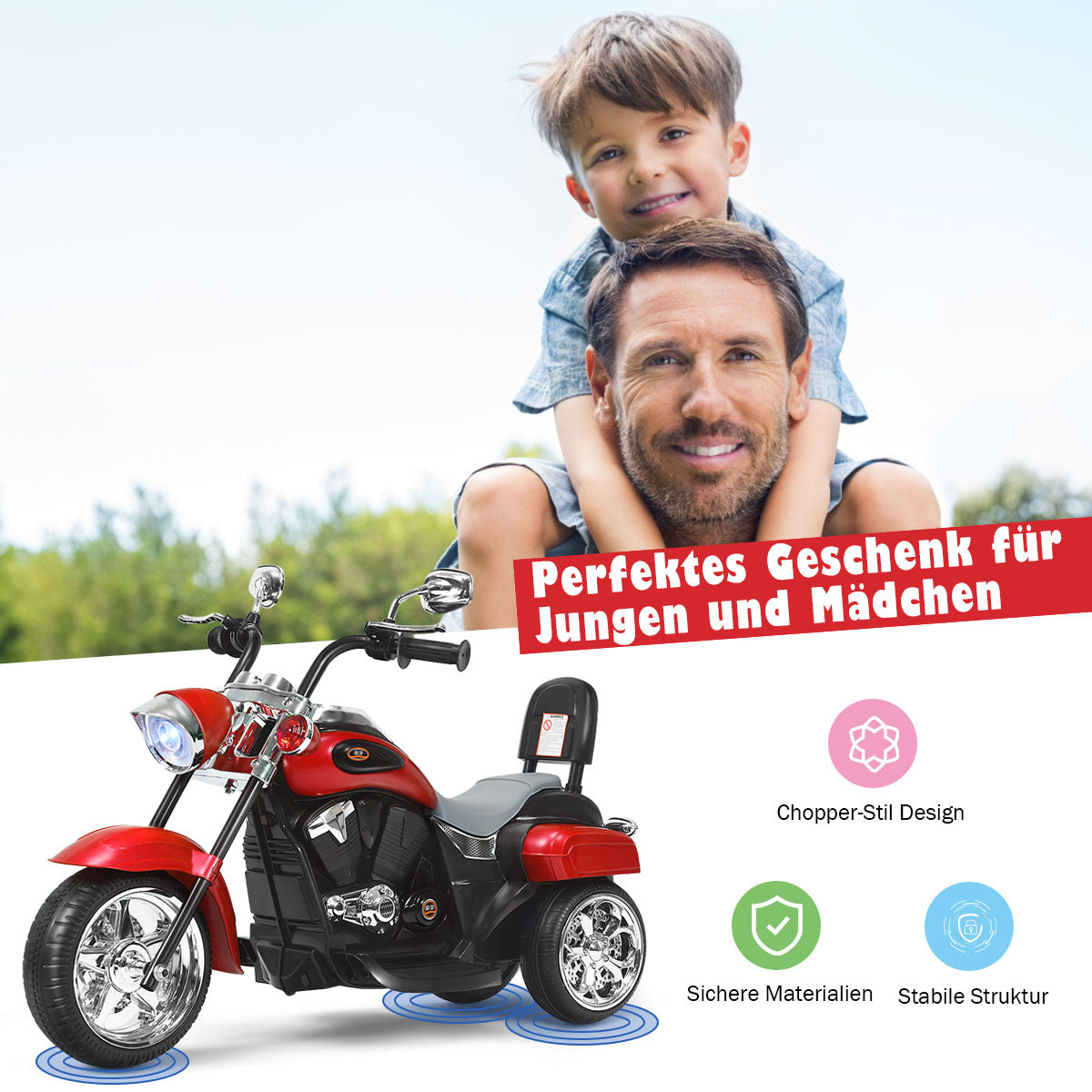 Coast Chopper - Electric Children's Motorcycle - 91 x 48 x 64 cm - rood + zwart