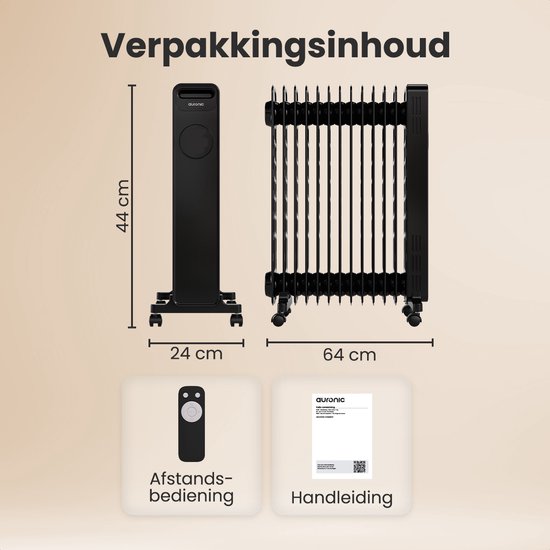 Auronic Olieradiator - Elektrische Kachel - 2500W Heater - Zwart