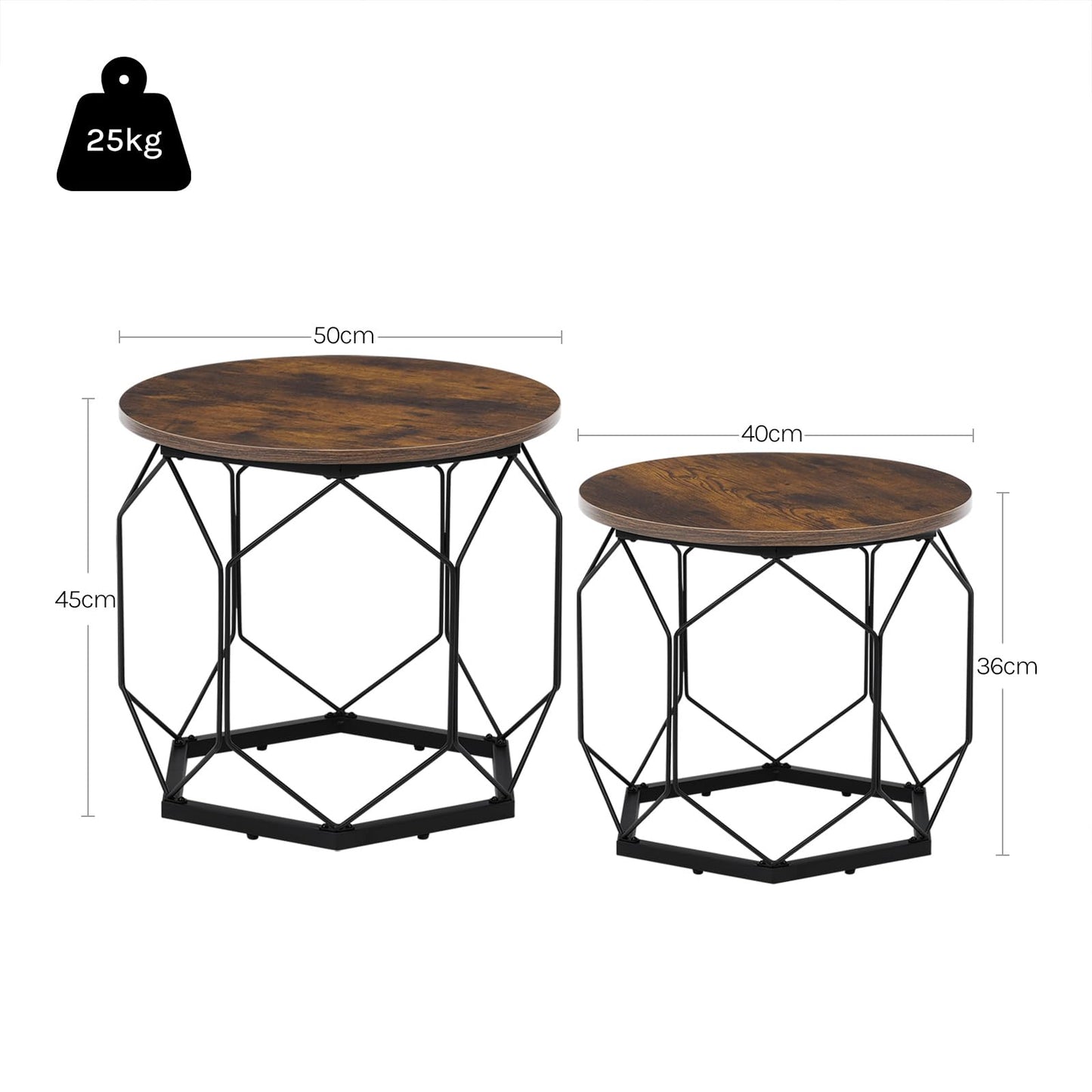 Woltu Salontafelset - 2-delig - Rond - Houtnerf Bruin/Zwart