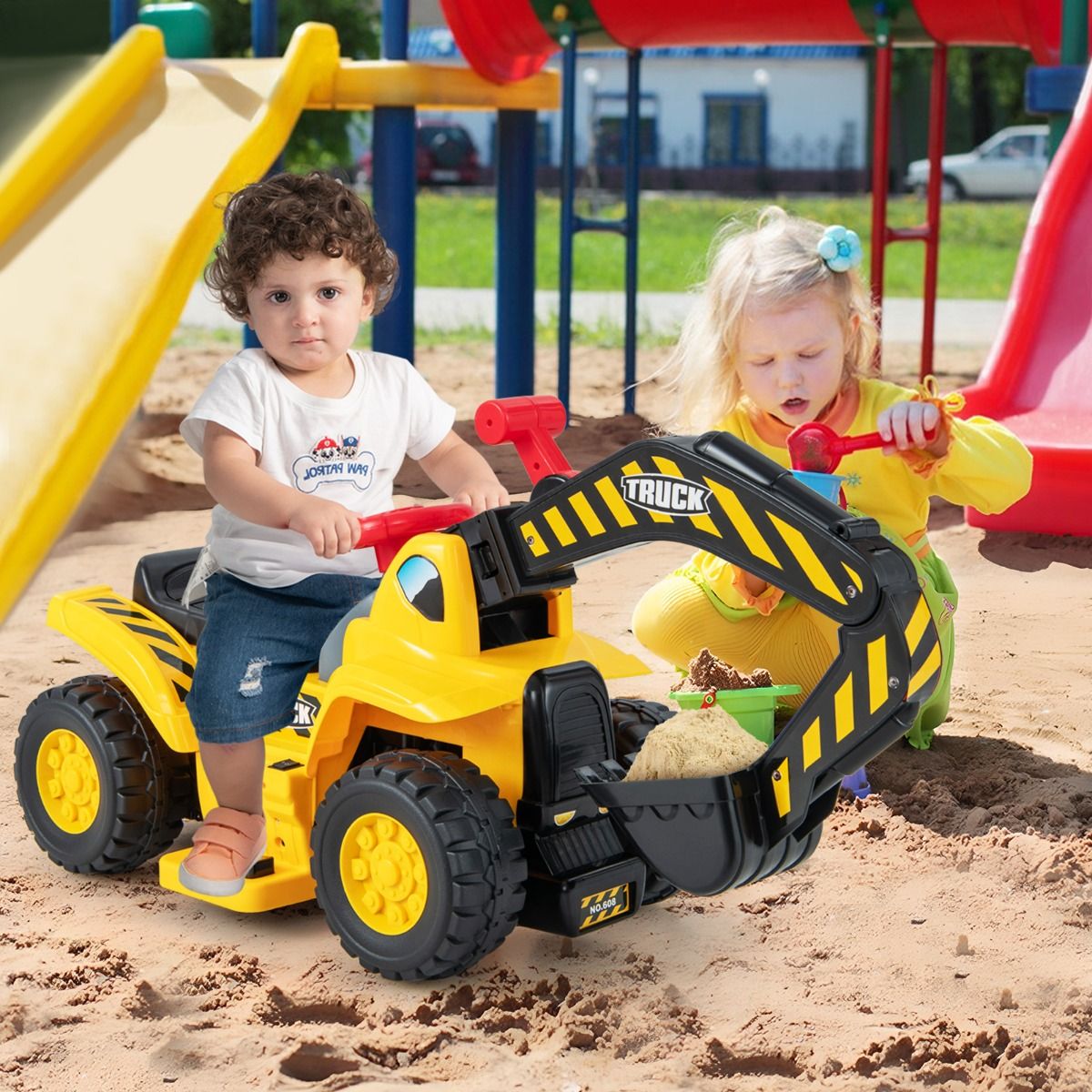 Coast Elektrische Graafmachine voor Kinderen - Met bestuurbare graafbak - Geluidseffecten - Geel en zwart