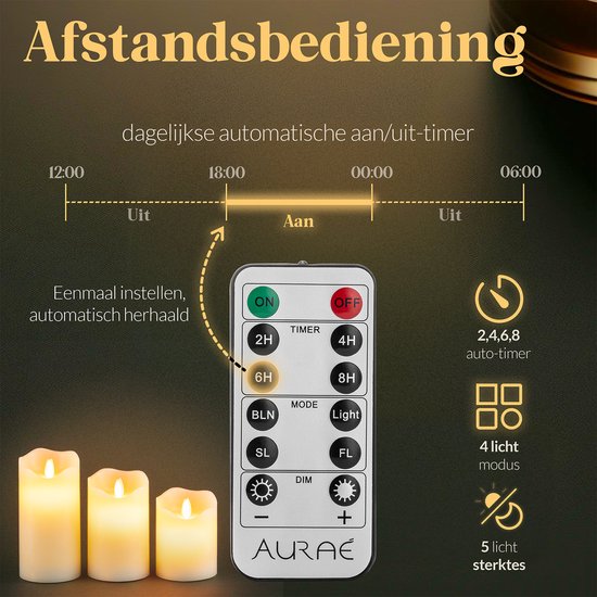 Aurae Led Kaarsen met Bewegende Vlam op Batterijen 3 stuks