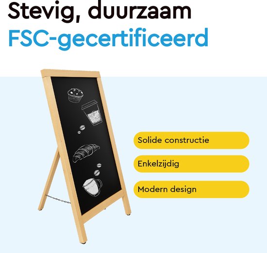 BRASQ Krijtstoepbord Blank - 55x 85 CM - Krijtbord - Reclamebord - Stoepbord - Enkelzijdig - voor Binnen en Buiten - Horeca