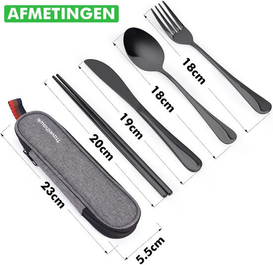 Travelhawk Reisbestek - bestek to go - meeneem bestek - Reis bestek - Inclusief Handige Draagtas - Zwart
