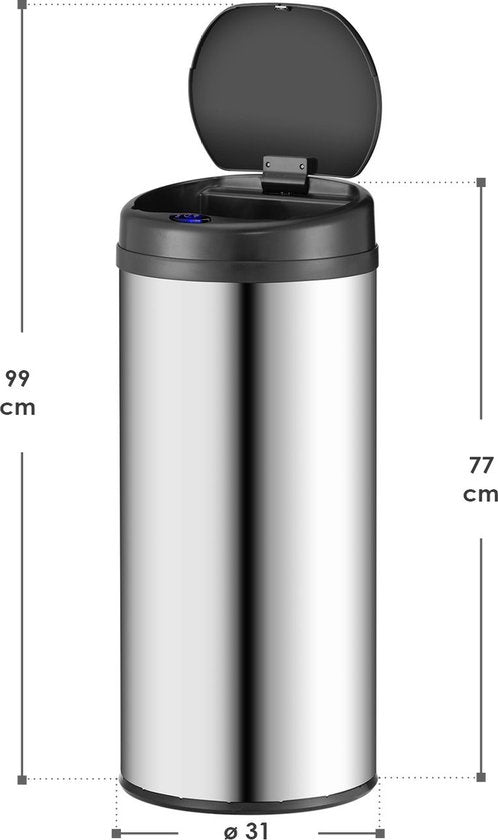 Automatische Prullenbak / Afvalemmer / Sensorprullenbak - 50 Liter - Zilver - Rond