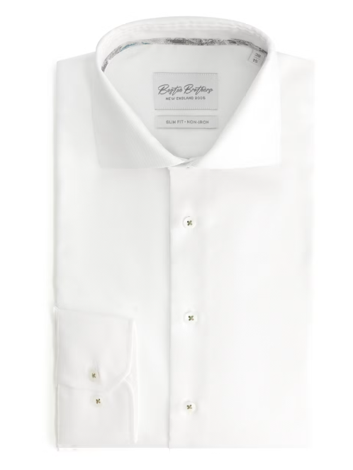 Boston Brothers – Non Iron Wide Spread Overhemd – Slim Fit – Oxford Weving – Heren – Wit – Maat 40