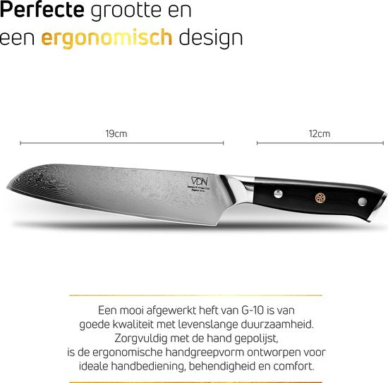 VDN Santokumes damaststaal - Elegance serie - VG-10 Japans damascus - 67 lagen staal