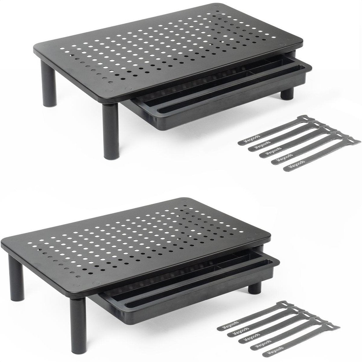 Auronic Monitorstandaard - Monitor Verhoger - Beeldscherm Verhoger - 2 Stuks - Verstelbaar - 37 x 23,5 x 10 cm - Metaal - Zwart