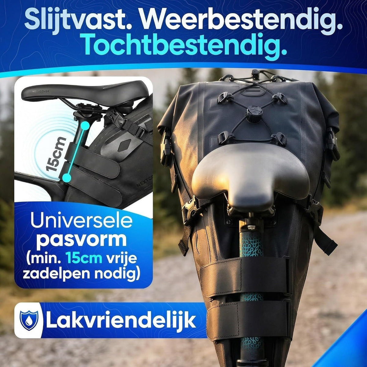 Nextcover Bikepacking Frametas - 38 cm - Zwart - 3 Liter - 100% Waterdicht TPU - Fiets Frametas voor Gravelbike, Racefiets & MTB