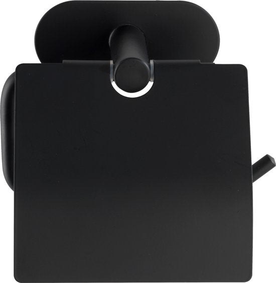 WENKO Turbo-Loc® Toiletrolhouder met klep Orea RVS zwart mat - Toiletpapier houder - WC Rolhouder - Bevestigen zonder boren - Zelfklevend - 10 jaar garantie