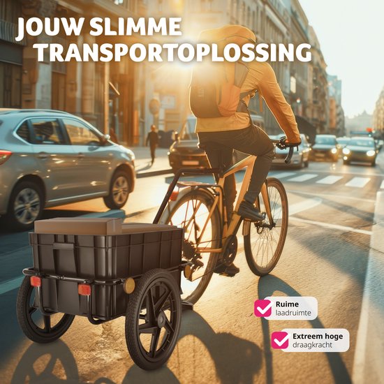 tectake® 2-in-1 fietskar - Bagagekar en duwwagen - Aanhangwagen voor fiets, mountainbikes en eBike - Transportwagen met trekhaak - Met zeildoek en luchtbanden - Belastbaar tot 50kg