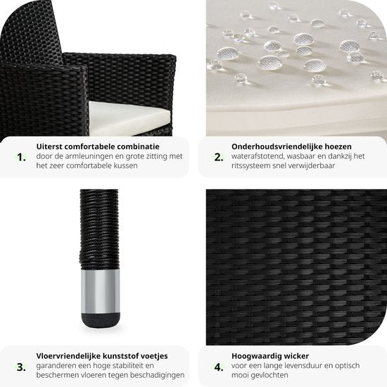 tectake® - set van 2 Wicker tuinstoelen met 4 kussenhoezen - zwart - 404549 - poly-rattan